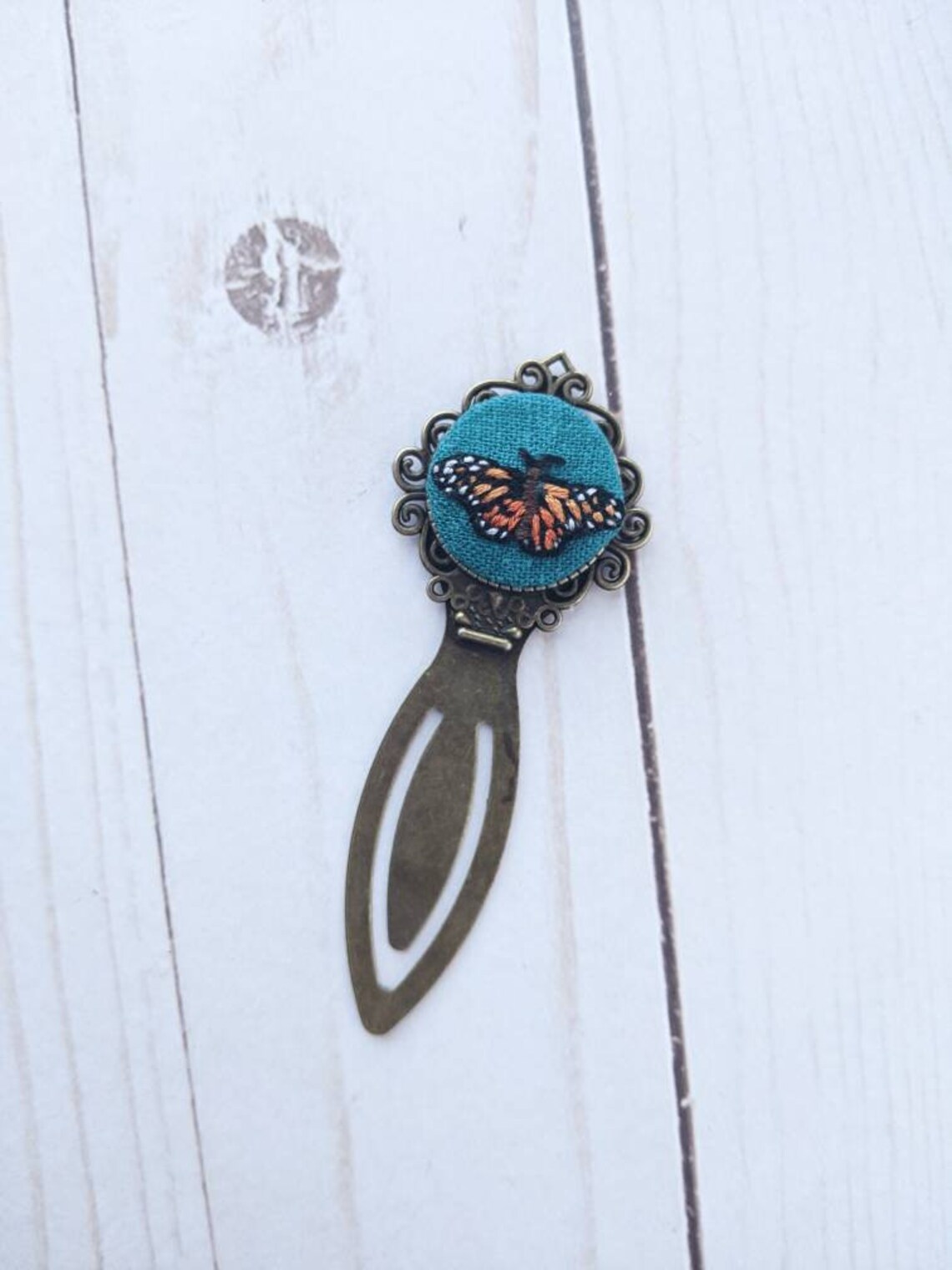 Embroidered Bookmark// Hand Stitched Metal Bookmark Etsy