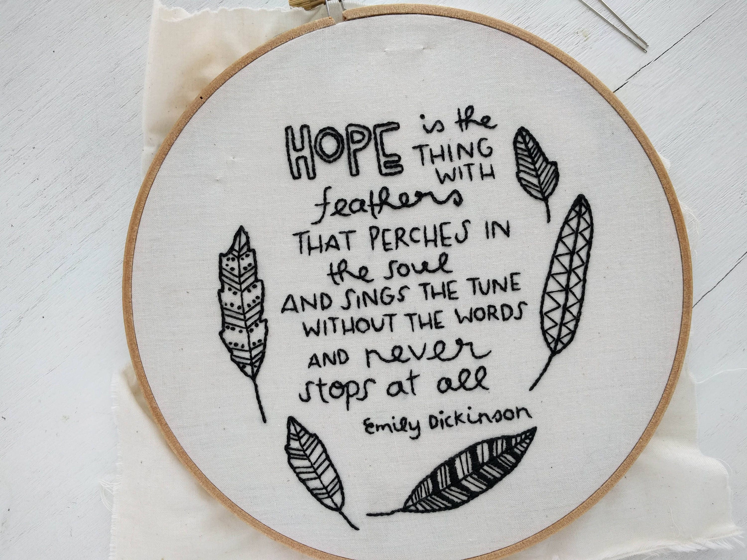 Hope is the Thing With Feathers Hand Embroidery Pattern // DIY Etsy