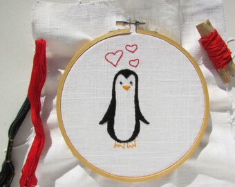 Hand Embroidery Pattern // Penguin Love