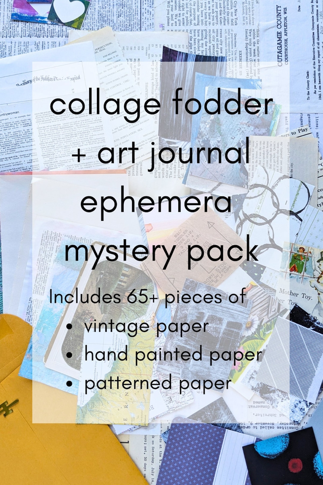 Collage Fodder Mixed Media Pack // Hand Painted and Vintage Paper ...