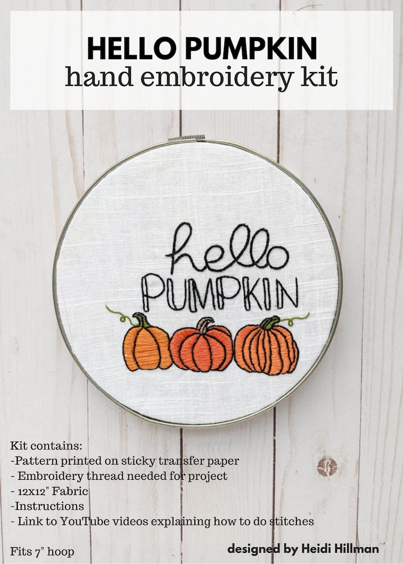 Hello Pumpkin Hand Embroidery KIT // Autumn Fall Embroidery - Etsy