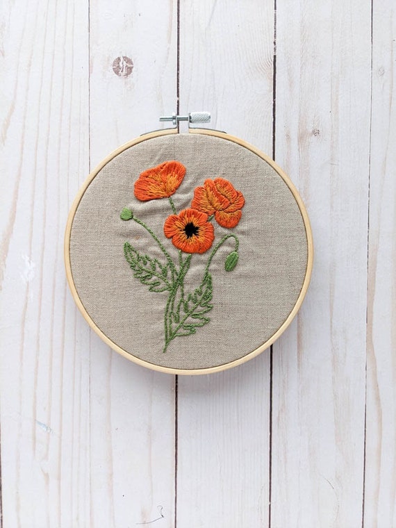 Poppy Flower Hand Embroidery Pattern Design