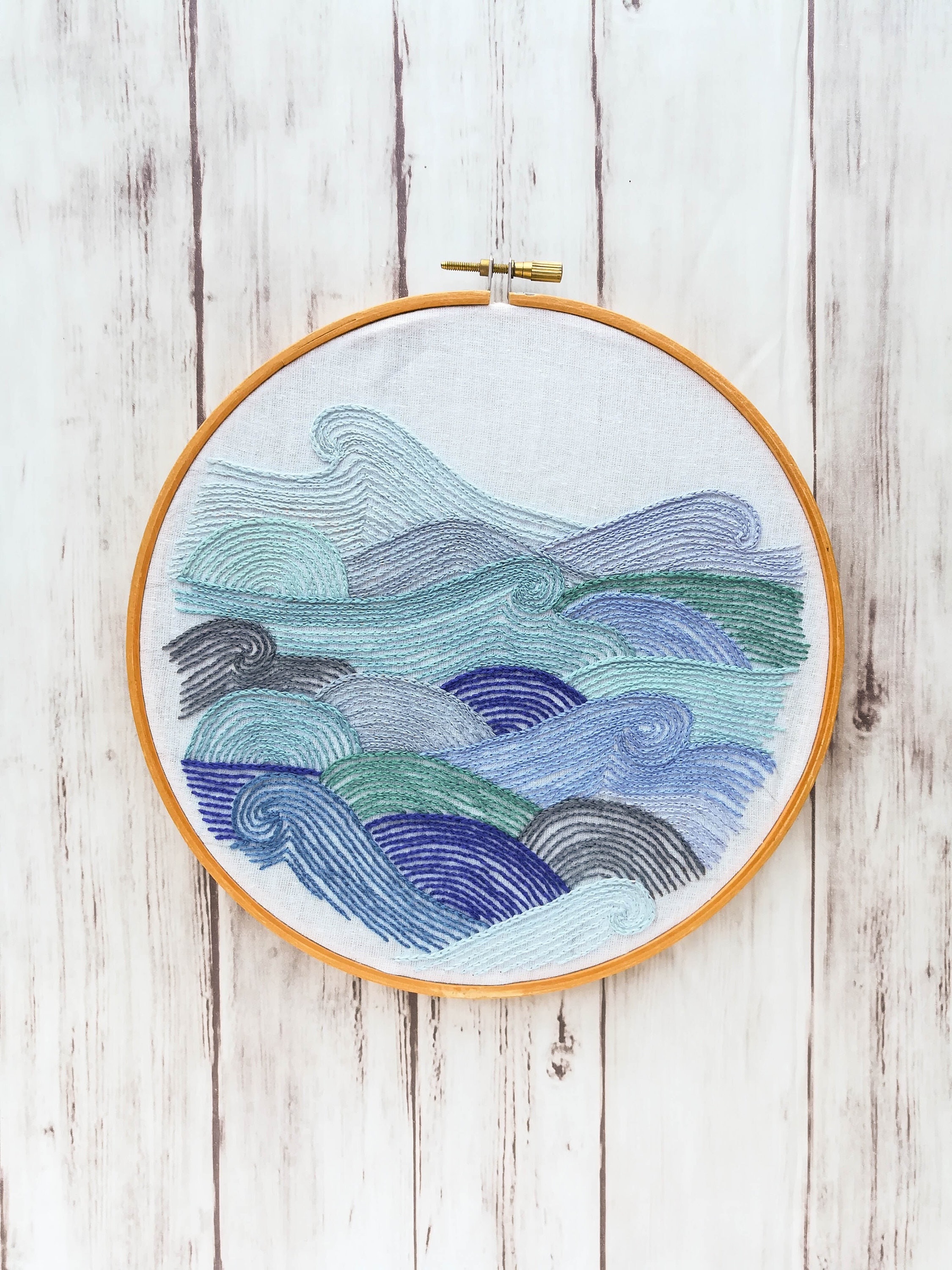 Shoreline of beach hand embroidered 4 inch hoop wall hanging