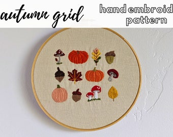 Autumn Grid Hand Embroidery Pattern // Fall Embroidery