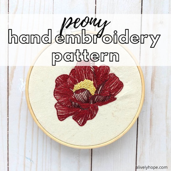 手刺繍パターン // 牡丹の花の刺繍 - Etsy 日本