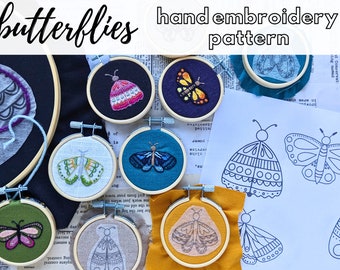 Butterfly Bundle Hand Embroidery Pattern // includes 2", 3", 4", 5", 6" and 8" sizes