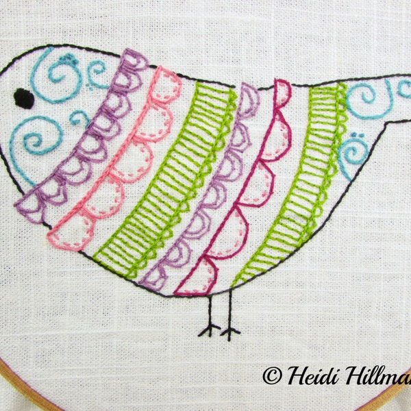 Hand Embroidery Pattern // Whimsical Bird