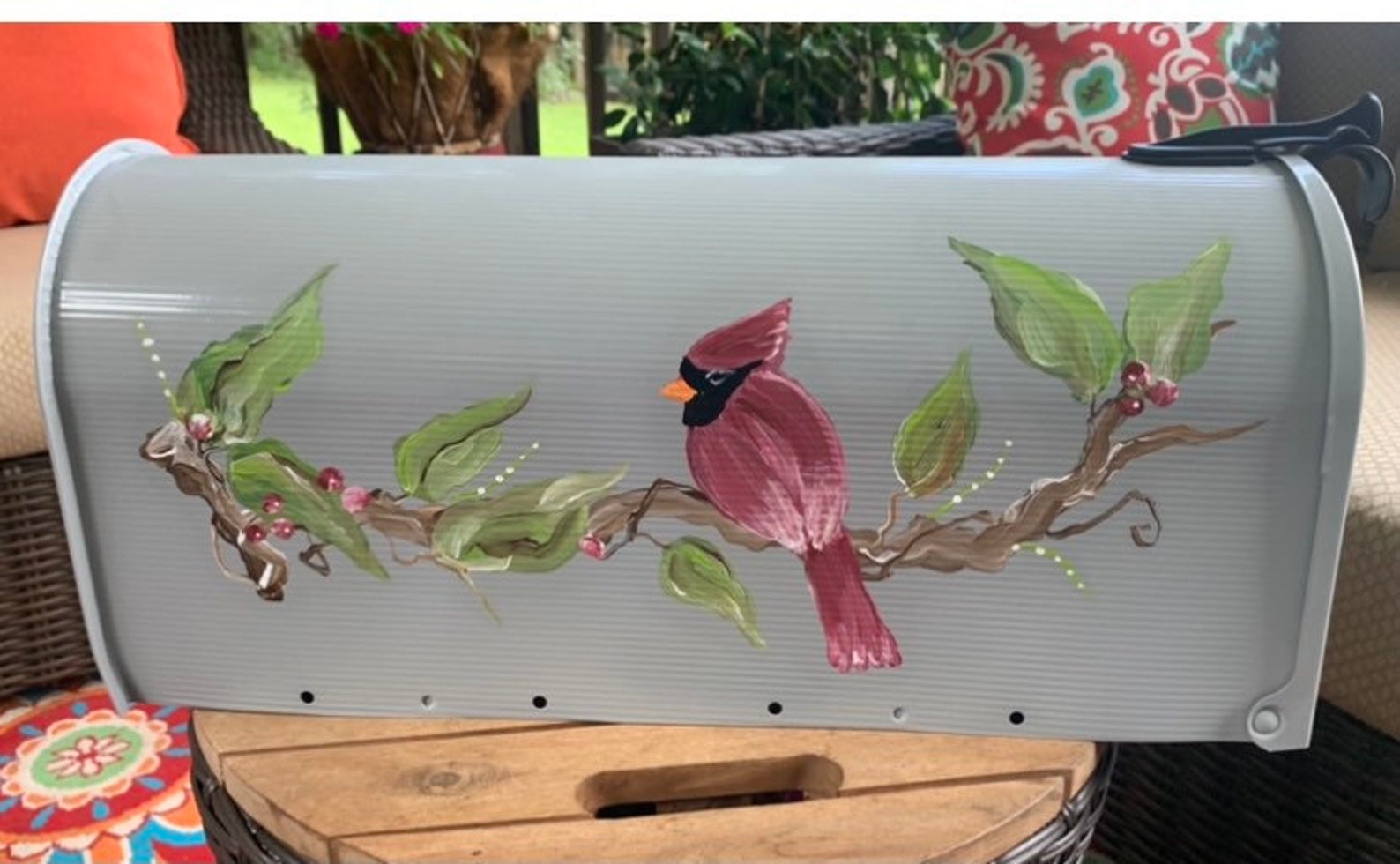 Painted Metal Mailbox with Red Bird Etsy