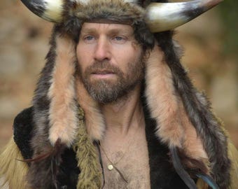 Handmade Viking Costume: Faux Fur Headdress, Vest & Leggings
