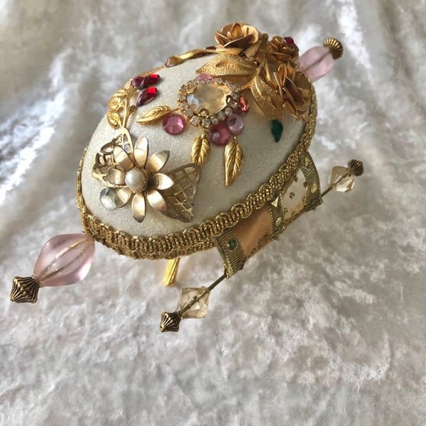 Colourful Floral Faberge Egg, Scroll for Special Message Proposal Idea Wedding Heirloom Gift Handmade Vintage Costume Jewellery Gift for Mom