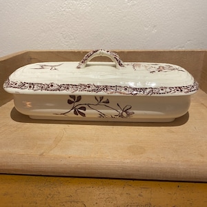 Antique Transferware Aesthetic Period Razor Box - Brown - K et G Lunneville