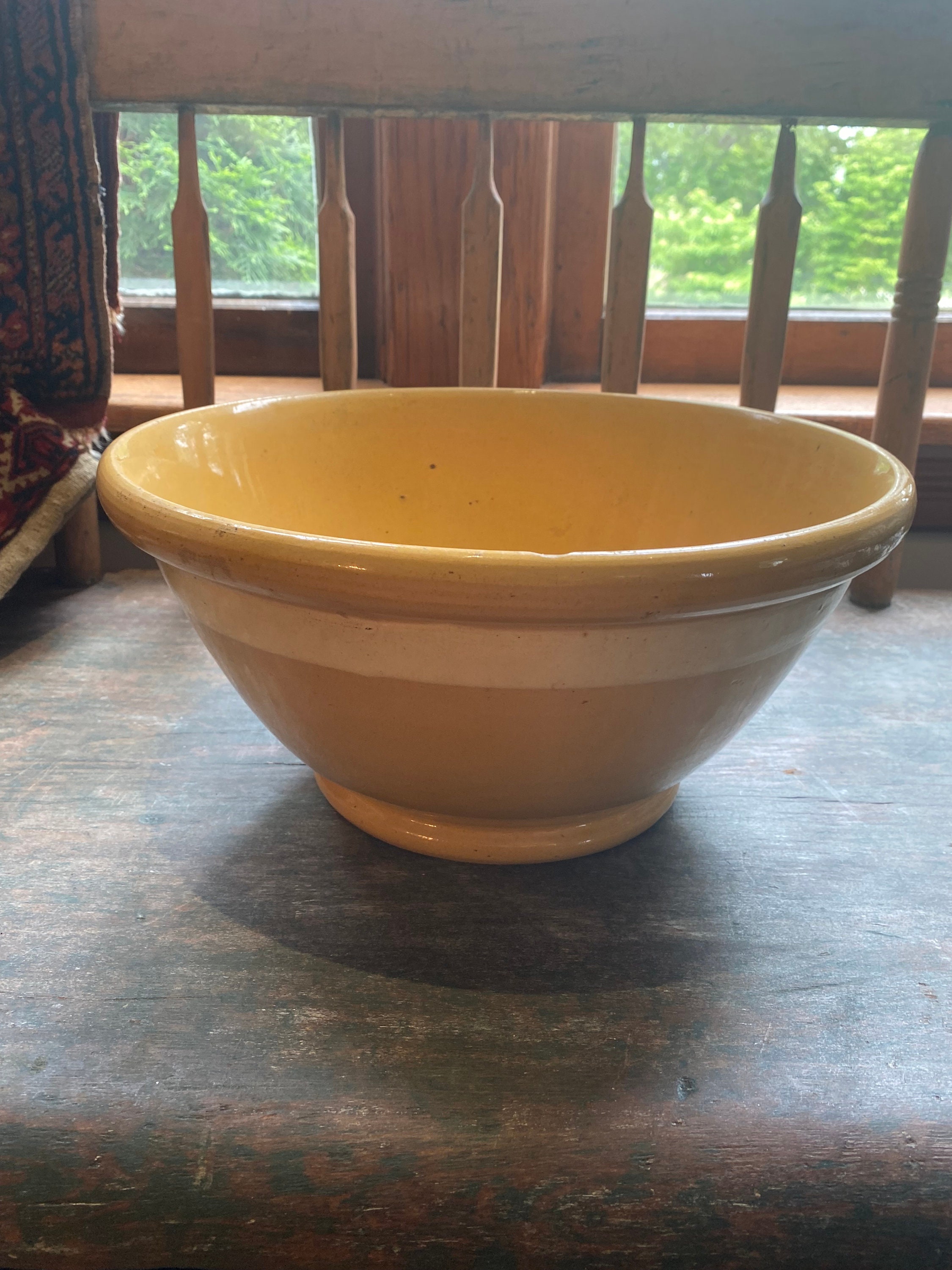 Antique Yellow Ware Bowl, Ridged Design, Antique Collectible, Primitive