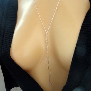 Sterling silver long lariat necklace, Sterling silver crystal lariat necklace, Long lariat necklace Silver crystal necklace Crystal necklace