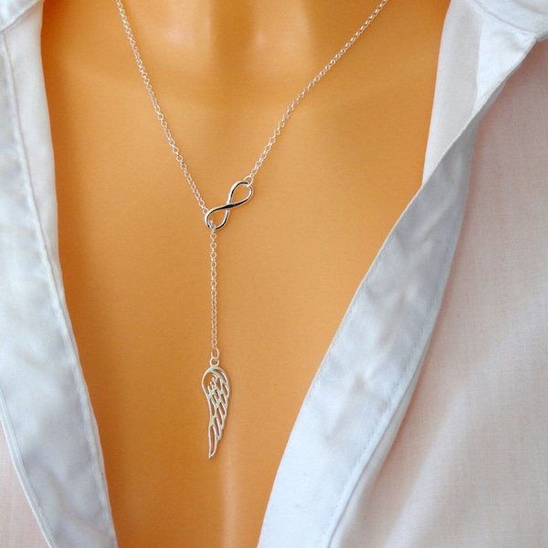 Collier infini aile d'ange en argent sterling, collier infini avec aile d'ange, bijoux infinité, collier aile d'ange