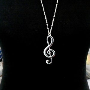 Musical note necklace, Extra large Treble clef charm necklace, Silver charm necklace,  Music note charm necklace, Gift for music lover