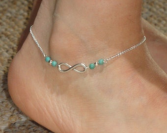 Silver Infinity turquoise gemstone Anklet: December birthstone gift