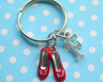 Red shoes initial keyring, Enamel shoe charm keyring, Wizard of oz charm keychain, Wizard of OZ gift, Ruby slippers keyring