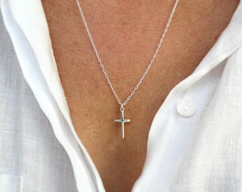 Sterling silver cross necklace, Cross necklace, Silver cross necklace, Small silver cross necklace, Religious gift, Communion gift