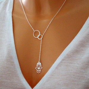 Sterling silver Eternity hamsa necklace, Eternity luck necklace, Eternity circle necklace, Hand of Fatima jewelry, Hamsa gifts image 1