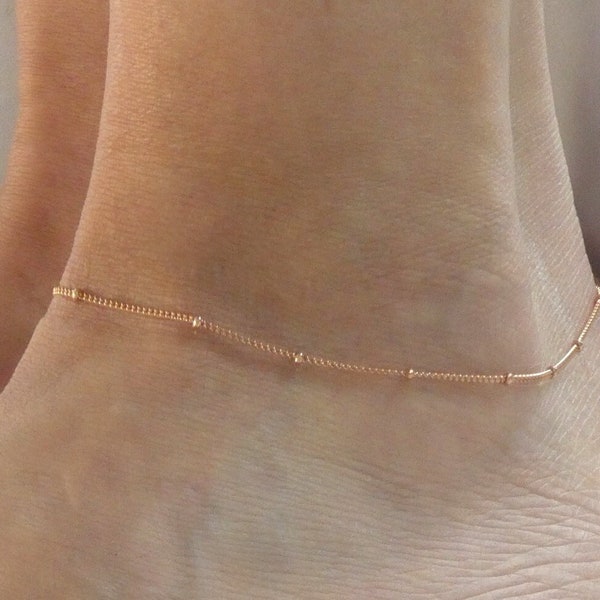 Rose gold satellite anklet, Rose gold ankle bracelet, Elegant gold anklet, Beaded rose gold ankle bracelet, Delicate anklet, Layering anklet