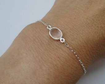 Silver Bracelet Round with Pink Quartz Sterling Silver 935 in a kraft gift box with an Extra Free Gift.