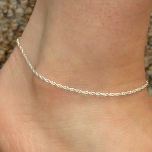 Silver anklet, Silver rope anklet, Silver ankle bracelet, Minimalist jewellery, Minimalist anklet, Foot jewellery, Gift for her image 4