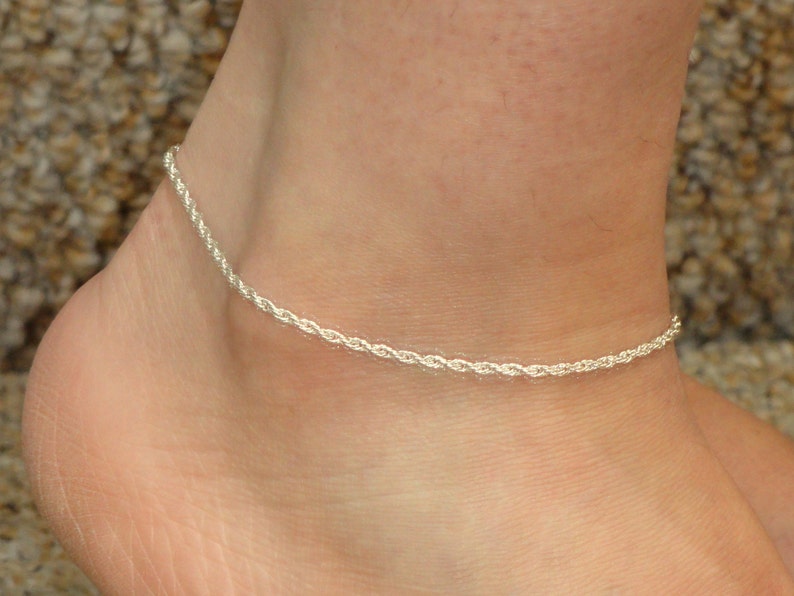 Silver anklet, Silver rope anklet, Silver ankle bracelet, Minimalist jewellery, Minimalist anklet, Foot jewellery, Gift for her image 4