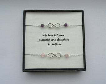 Mother daughter gift, Sterling silver Infinity gemstone bracelet, Infinity jewelry, Mother of Bride gift, Mother's day gift