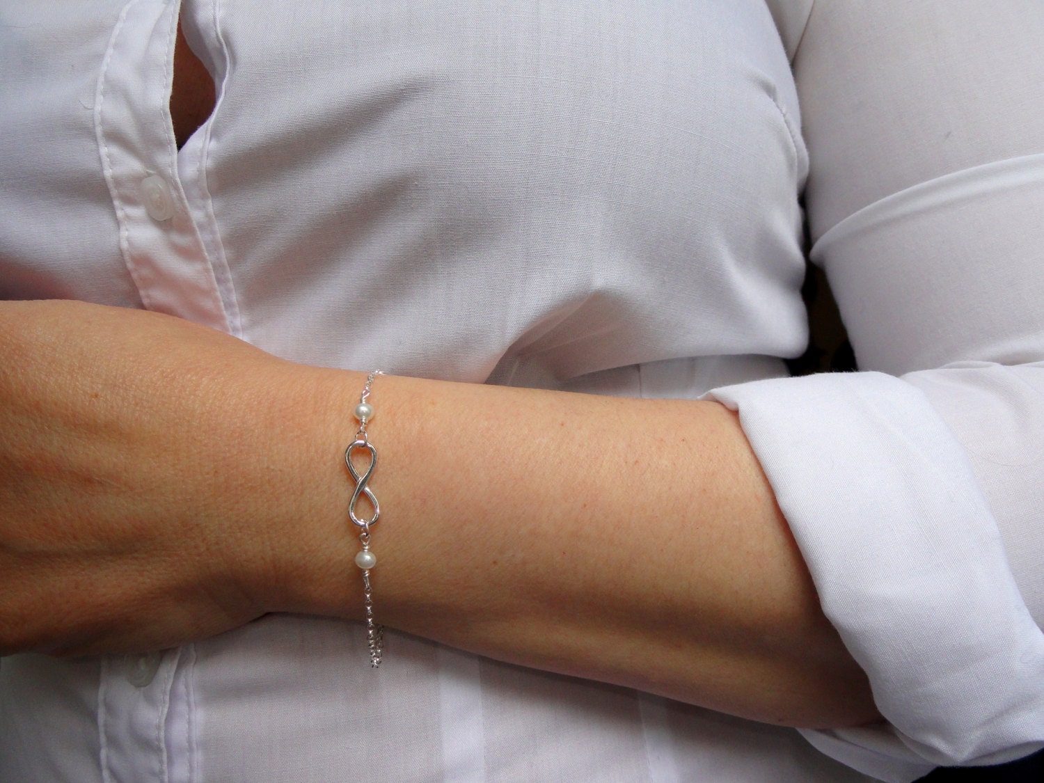 SILVER925 PEARL DESIGN BRACELET/ブレスレット Sterling Silver Infinity Pearl Bracelet, Freshwater Pearl