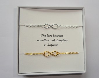 Mother daughter gift, Set of 2 Infinity bracelets, Silver / Gold infinity bracelet, Everyday elegant bracelet for her, Mothers day gift
