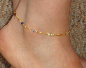 Chakra anklet, Chakra swarovski crystal ankle bracelet, Zen jewellery, Gold chakra ankle bracelet, Meditation jewellery, Colourful bracelet