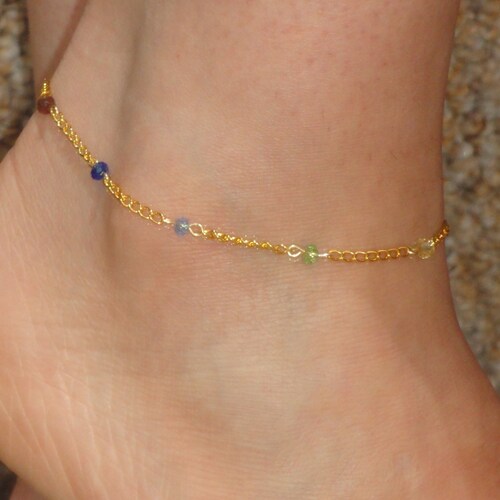 Chakra anklet, Chakra swarovski crystal ankle bracelet, Ankle jewelry, Gold chakra bracelet, Ankle bracelet UK, Meditation jewelry,Gifts