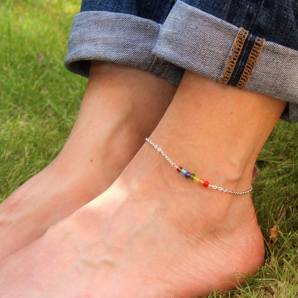 Silver Chakra anklet, Chakra swarovski crystal ankle bracelet, Silver chakra bracelet, Ankle bracelet UK, Meditation jewelry,Gifts