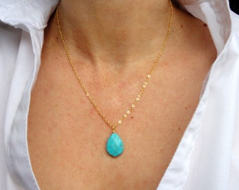 Gold turquoise necklace, Delicate gold turquoise necklace, Delicate necklace, Gemstone necklace, Valentines gift