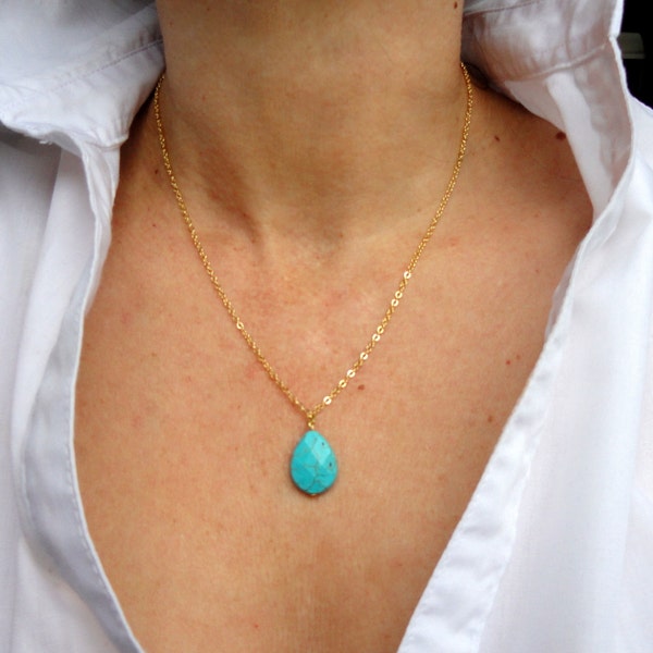 Collier turquoise doré, collier turquoise doré délicat, collier délicat, collier de pierres précieuses, cadeau de Saint-Valentin