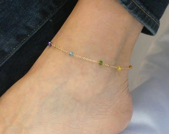 Gold Chakra Crystal Anklet: Zen Meditation Jewelry