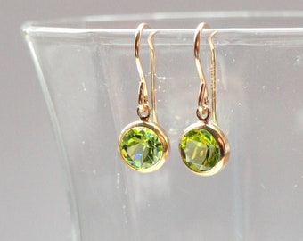 Peridot earrings, Gold gemstone earrings, Peridot jewellery, Green stone earrings, August birthstone earrings, Dainty dangle earrings