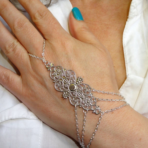 Pulsera y anillo de cadena de plata: joyería bohemia