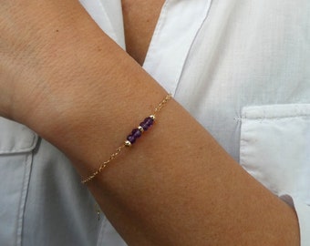 Gold amethyst bracelet, Gemstone bar bracelet, Gold bracelet, Delicate elegant bracelet, February birthstone bracelet, Purple stone bracelet