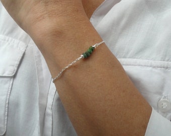 Sterling Silver emerald bracelet, Emerald bracelet, Silver bracelet, Gemstone bracelet, May birthstone bracelet, Delicate elegant bracelet