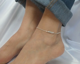 Silver Aquamarine Gemstone Anklet: Something blue gift bride