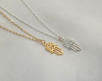 Hamsa necklace in silver or gold fill, Hamsa hand charm necklace, Hand of Fatima gift, Amulet necklace, Faith necklace for her, Hamsa gifts