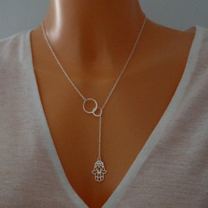 Sterling silver Eternity hamsa necklace, Eternity luck necklace, Eternity circle necklace, Hand of Fatima jewelry, Hamsa gifts image 3