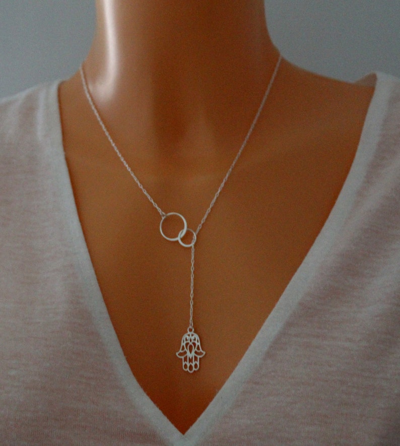 Sterling silver Eternity hamsa necklace, Eternity luck necklace, Eternity circle necklace, Hand of Fatima jewelry, Hamsa gifts image 3
