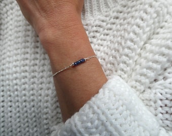 Silver sapphire bracelet, Sterling silver blue stone bracelet, Gemstone bracelet, September birthstone gift, Anniversary gift, Gift for her