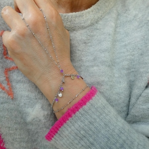 Bohemian silver disc slave bracelet hand bracelet, Stainless steel bracelet with small colourful beads, Boho bracelet. Festival hand chain