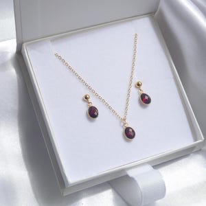 Gold Garnet Necklace Earrings Set: January Birthstone Jewelry