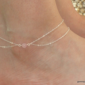 Sterling silver rose quartz ankle bracelet, Silver anklet, Sterling silver ankle jewelry, Ankle bracelet UK, Gemstone ankle bracelet image 4