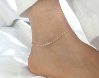 Gold Aquamarine Gemstone Anklet: Something blue gift