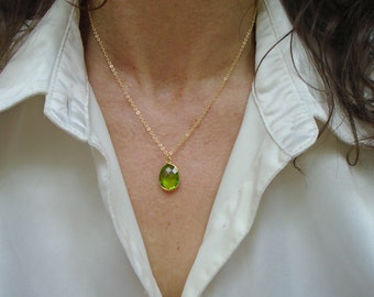 Gold fill peridot necklace, Peridot quartz necklace, August birthstone necklace, Birthday gift, Green stone necklace